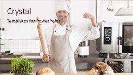  Presentation with white - Colorful slides enhanced with bioimaging - image of excited man baker backdrop and a lemonade colored foreground