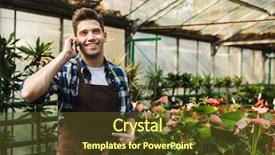  Presentation with man in nature - PPT theme enhanced with bioimaging - image of gardener man posing background and a  colored foreground