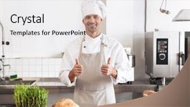  Presentation with man looking up happy - Beautiful presentation design featuring bioimaging - image of happy man baker backdrop and a light gray colored foreground