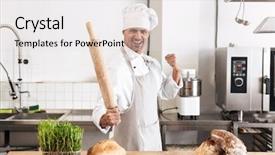  Presentation with baker kneading dough homemade bread - PPT theme with bioimaging - image of joyous man baker background and a lemonade colored foreground