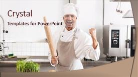  Presentation with baker kneading dough homemade bread - Beautiful presentation theme featuring bioimaging - image of man baker 30s backdrop and a lemonade colored foreground