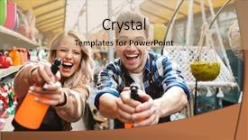  Presentation with greenhouse - Beautiful PPT theme featuring bioimaging - image of two excited gardeners backdrop and a coral colored foreground