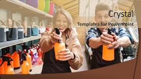  Presentation with greenhouse - Slide set with bioimaging - image of two excited gardeners background and a coral colored foreground