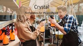  Presentation with greenhouse - Colorful presentation design enhanced with bioimaging - image of two excited gardeners backdrop and a  colored foreground