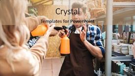  Presentation with greenhouse - PPT theme having bioimaging - image of two excited gardeners background and a  colored foreground