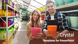  Presentation with happy image - Presentation design consisting of bioimaging - image of two happy gardeners background and a tawny brown colored foreground