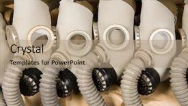  Presentation with nuclear weapons and gas mask - Presentation theme with nuclear biohazard - bunch of military gas-masks background and a coral colored foreground