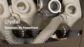  Presentation with biohazard - Presentation theme featuring nuclear biohazard - bunch of military gas-masks background and a tawny brown colored foreground