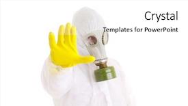  Presentation with stop - Cool new presentation with protective - man gesturing stop isolated backdrop and a white colored foreground