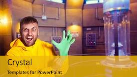  Presentation with man in suit guitar - Presentation theme with biosecurity lab - man in protective suit background and a  colored foreground