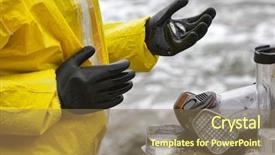  Presentation with scientist - Slide set with protective uniform examining little fish background and a coral colored foreground
