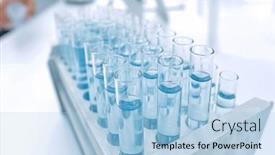  Presentation with laboratory - Slide deck consisting of biological-laboratory-worker background and a light blue colored foreground