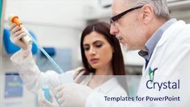  Presentation with laboratory chemical - Presentation theme featuring group scientists pharmacists - scientist taking a sample background and a sky blue colored foreground