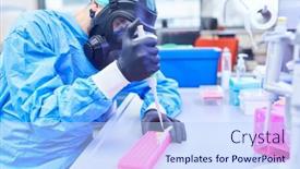  Presentation with covid vaccine - Audience pleasing slide deck consisting of biologist-researches-covid-19-vaccine backdrop and a light blue colored foreground