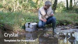  Presentation with water river - Cool new PPT layouts with biologist testing water quality backdrop and a dark gray colored foreground