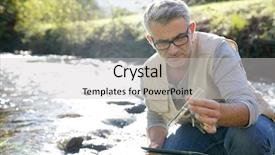  Presentation with water river - Presentation design with biologist testing water quality background and a light gray colored foreground