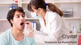  Presentation with sample - PPT theme enhanced with biology - doctor getting saliva test sample background and a lemonade colored foreground