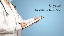  Presentation with notepad - Colorful presentation enhanced with biology - female doctor holding notepad backdrop and a light blue colored foreground