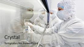  Presentation with material science - PPT theme with biology - female science researchers in protective background and a light gray colored foreground