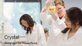  Presentation with laboratory - Presentation theme with biology - science students working background and a soft green colored foreground