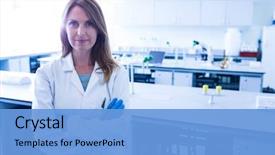  Presentation with university - PPT layouts having biology - scientist smiling at the camera background and a light blue colored foreground