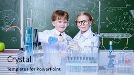  Presentation with educational - Cool new slides with biology - two children scientists making experiments backdrop and a light blue colored foreground