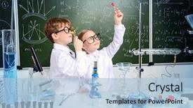  Presentation with educational - Beautiful PPT theme featuring biology - two children scientists making experiments backdrop and a light blue colored foreground