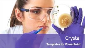  Presentation with bacterium - Theme with biology - young attractive laboratory assistant check background and a violet colored foreground