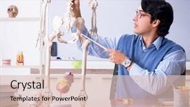  Presentation with teaching - Slide deck with biology - young lecturer teacher teaching anatomy background and a lemonade colored foreground