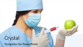  Presentation with biology - Presentation theme consisting of biology hormonio - chemist with syringe and apple background and a  colored foreground