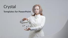  Presentation with crystal lattice - PPT layouts with biology hormonio - woman scientist holding model background and a light gray colored foreground