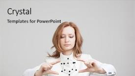  Presentation with crystal lattice - Cool new slides with biology hormonio - woman scientist holding model backdrop and a light gray colored foreground