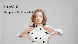  Presentation with crystal lattice - Slide deck with biology hormonio - woman scientist holding model background and a light gray colored foreground