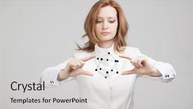  Presentation with crystal lattice - Cool new PPT theme with biology hormonio - woman scientist holding model backdrop and a light gray colored foreground