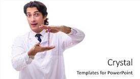  Presentation with chemist - Presentation design having biology hormonio - young chemist isolated on white background and a  colored foreground