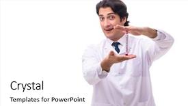  Presentation with chemist - Amazing presentation design having biology hormonio - young chemist isolated on white backdrop and a  colored foreground