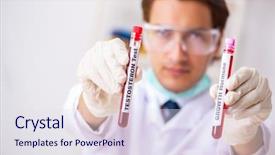  Presentation with testing blood - Slides enhanced with biology hormonio - young handsome lab assistant testing background and a sky blue colored foreground