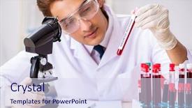  Presentation with testing blood - Beautiful slides featuring biology hormonio - young handsome lab assistant testing backdrop and a sky blue colored foreground