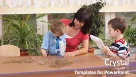  Presentation with biology - Beautiful theme featuring biology lesson in preschool - teacher and two boys backdrop and a coral colored foreground