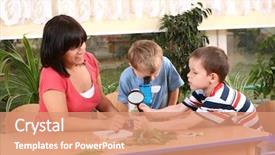  Presentation with biology - Presentation theme consisting of biology lesson in preschool - teacher and two boys background and a coral colored foreground