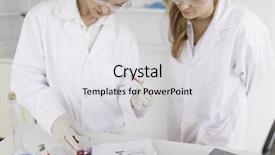  Presentation with lab test - Slide deck featuring biology pharmaceutical - two scientist women observing background and a  colored foreground