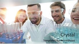  Presentation with laboratory - Audience pleasing PPT layouts consisting of biology proyect - group of scientists and pharmacists backdrop and a light blue colored foreground