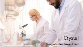  Presentation with biology - Cool new theme with biology proyect - serious concentrated mature lady scientist backdrop and a light gray colored foreground