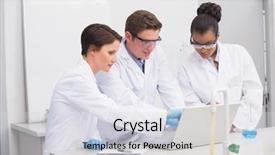  Presentation with employees working together - Slides enhanced with biology research - concentrated scientists working together background and a light gray colored foreground