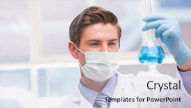  Presentation with fluid - PPT theme enhanced with biology research - scientist examining beaker with blue background and a  colored foreground