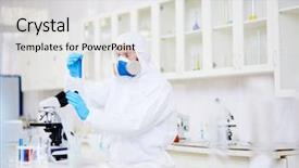  Presentation with toxic - Theme with biology respiration - male chemist wearing respirator background and a light gray colored foreground