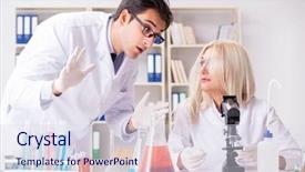  Presentation with discussion - Slide deck with biology respiration - two chemists having discussion background and a  colored foreground