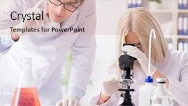  Presentation with discussion - Colorful PPT theme enhanced with biology respiration - two chemists having discussion backdrop and a coral colored foreground