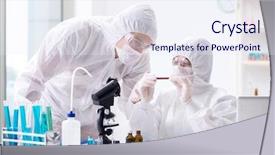  Presentation with product innovation lab - Theme consisting of biology respiration - two chemists working background and a  colored foreground