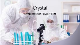  Presentation with lab - Slides enhanced with biology respiration - two chemists working background and a  colored foreground